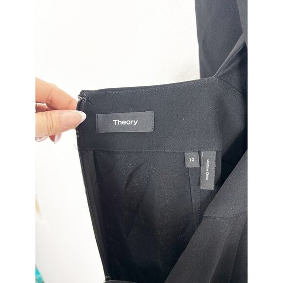 Theory X Back Jumpsuit Size 10 Black Crepe Cross Back Wide Leg Side Stripe - Picture 5 of 13